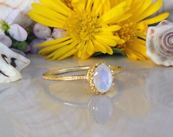 20% off-SALE!! Rainbow Moonstone Ring - Gold Ring - Slim Band - Gemstone Ring - Stacking Ring - June Birthstone - Simple Ring - Bezel Ring