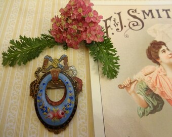 Vintage Victorian Enamel Brooch, Edwardian Enamel Brooch, Art Nouveau Enamel Brooch