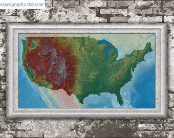 us elevation map high resolution digital print map print