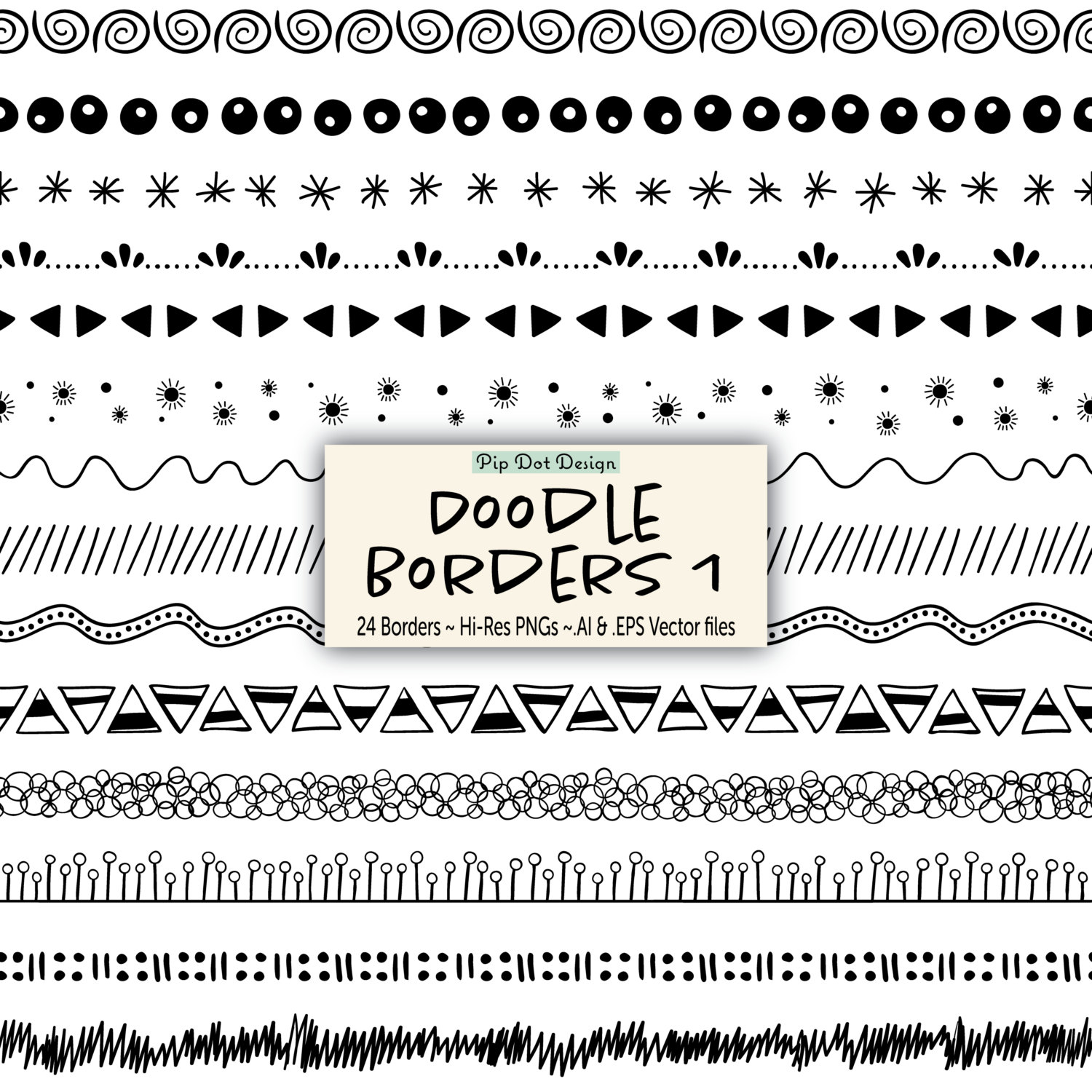 24 Seamless Doodle Borders and Vectors Doodle Borders