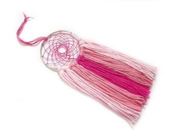 Pink Dream Catcher Pink Dreamcatcher Pink Wall Hanging Small Dream Catcher Yarn Wall Hanging Boho Wall Decor Nursery Crib Mobile Pink Ombre