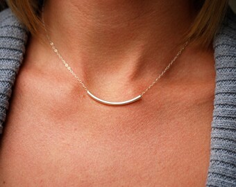 Sterling Silver curved bar necklace, bar necklace, curved bar, simple jewelry, gift