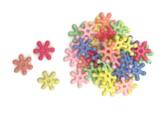 20 lucite gear beads 14 mm in a mixed selection of bright pastel colors