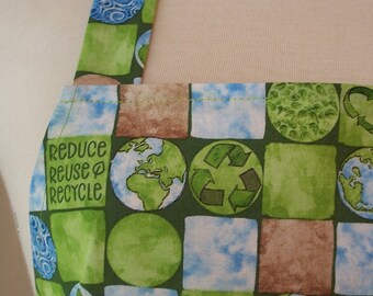 Womens Full Apron, Go Green Apron, Earth Day Apron, Pocket Apron, Kitchen Apron, Hostess Apron
