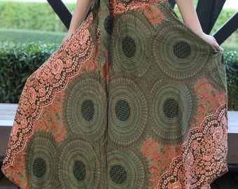 Breezy Boho Maxi Skirt Bohemian Clothing Gypsy Skirt Boho Chic Brown Rose One Size Fits Olive Green Asymmetric hem design