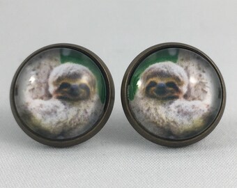 Sloth Earrings, Print Earrings, Sloth Jewelry, Sloth Print, Personalized Studs, Sloth Studs, Stud Earrings, Sloth Fashion, Sloth, Sloths