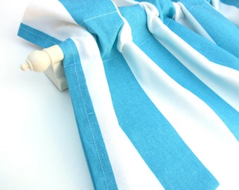 BLUE STRIPE Valance Curtains Blue White Stripes 44 inches wide Kitchen Valances Bold Thick stripes