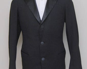 1960-70s men's black wool tuxedo jacket/ 60-70s men's black tux jacket