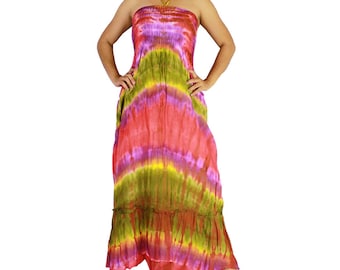 Smocked off shoulder dress tie dye cotton 2 in 1 boho smock tube dress maxi summer sundress comfy beach casual dress long skirt (TD 116)