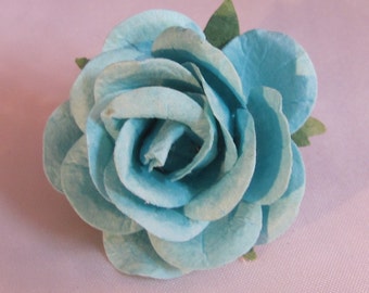 Paper Rose Flower Lapel Pin - Blue - Everyday / Weddings / Proms