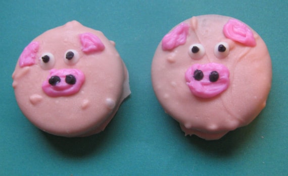 One dozen piggy design chocolate covered sandwich cookie party favors