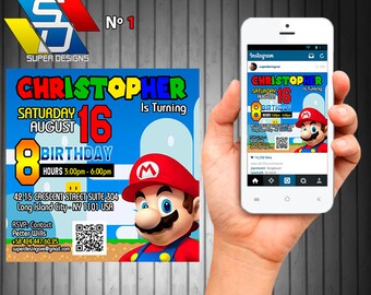 Super Mario Invitations, Super Mario Pack Party, Invitations