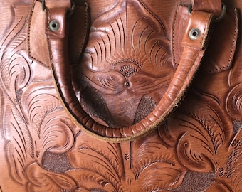 Vintage Bowling Bag Hand Tooled Rare Unique Flowers an Horse