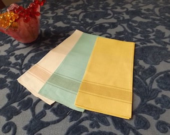 Sale Ireland. set of 3 small tea towels. Made in Northern Ireland, pure linen.Green yellow beige New old stock.Gift for her himTea towels