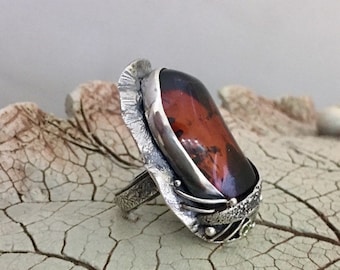 COGNAC AMBER RING, Size 7-9, Statement Ring, Handcrafted Ring, Gemstone Ring, Artisan Ring, 925 Sterling Silver