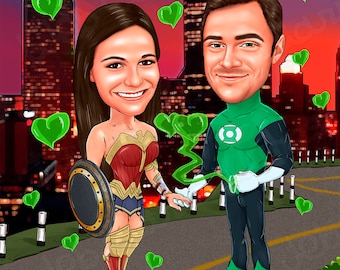 Custom Superhero Caricature, Couple Superhero Portrait, Superhero Cartoon, Caricature from photo