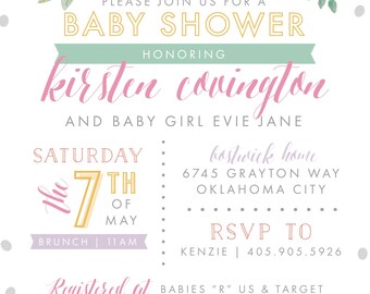 Lavender Pastel Floral Kitten Shower Invitation