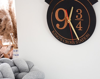 Harry Potter Gift Wooden Wall Clock Rustic Home Platform 9 3/4 Hogwarts Express Gift for Geek Brother Girlfriend Custom Housewarming Gift