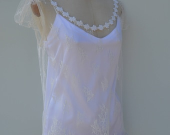 Bridal lace Nightie, tunic lace ecru wedding ecru wedding lace Nightie, ecru bridal babydoll Halter neck