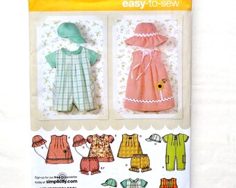 Simplicity Babies Romper,Dress,Top,Panties & Hat Pattern #4243-Size XXS(0-7lbs),XS (7-13lbs),S(13-18lbs),M(18-21lbs),L(21-24lbs) UNCUT F/F