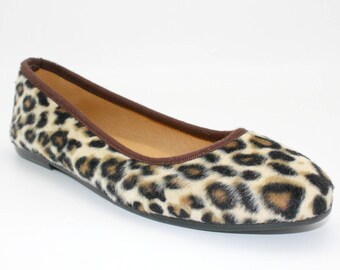 Leather shoes womens/ Leopard shoes leather ballet flats-Ballerines imprimé léopard