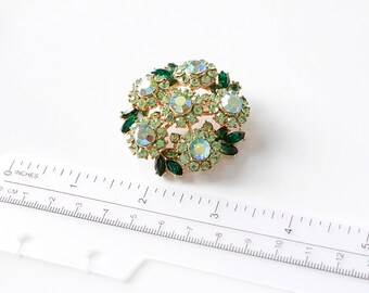 Vintage Crown Trifari Flower AB Green Brooch #250