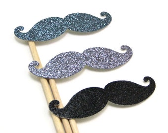 3 GLITTERY Mustaches For the Discerning Gentleman or Gentlewoman