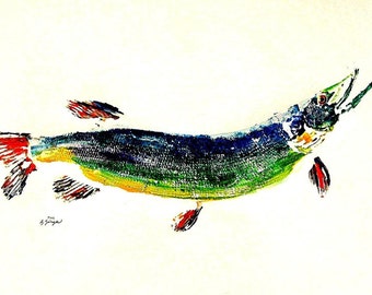 GYOTAKU fish Rubbing Colorful Pike 8.5 X 11 quality Art Print Cottage Decor by artist Barry Singer