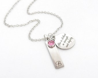 Personalized Scripture BAR NECKLACE- Bible Verse Jewelry-Proverbs 31:25-She is clothed with strength and dignity-baptism-Communion Jewelry