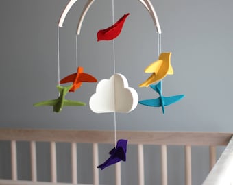 Baby Mobile - Rainbow Birds - 100% Merino Wool Felt - Modern Mobile - Modern Nursery - Bird Mobile - Mobiles for Nurseries - Baby Mobile
