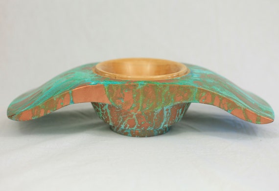 Maple and Copper Winged Bowl with Green Patina