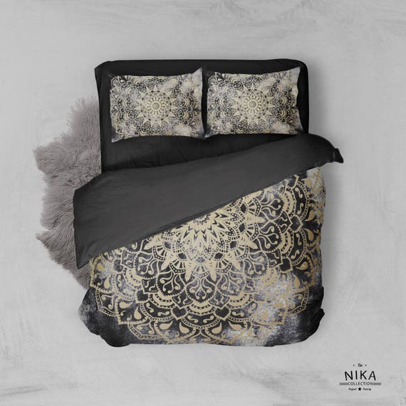 MANDALALAND IN GOLD Boho Duvet Cover
