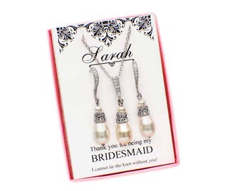 Personalized bridesmaid gift, bridesmaid jewelry set, pearl bridesmaid jewelry, pearl necklace earring set, pearl bridal jewelry set