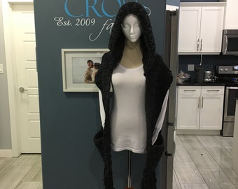Crochet Hooded Scarf with Pockets