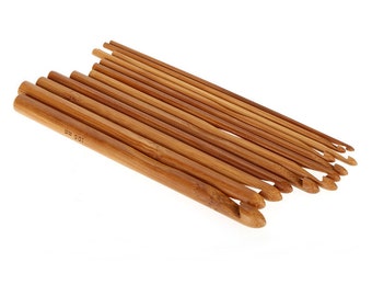 Ensemble de 12 crochets à tricoter en bois de bambou - 14.5cm