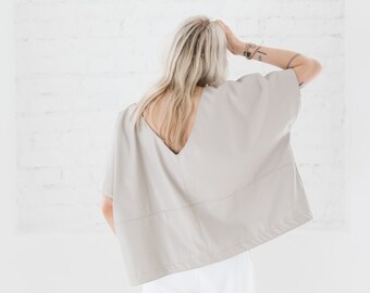 Leather blouse - Sand color blouse -Hand made leather blouse - Light Leather blouse - Oversize blouse - Minimalist Blouse