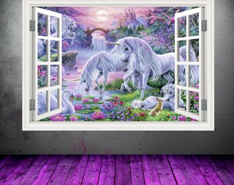 Full Colour Unicorn Window Wall Art Sticker Decal Transfer Graphic Print Girls Bedroom Decor Wall Feature Decals Unicorns WSDW2