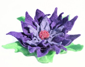 Felt Flower Brooch Pin, Purple Felt Wool Flower Brooch Pin, Ready to ship