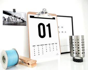 2018 Strong Numbers Printable Calendar, Monthly Calendar, Planner 2018, Hipster Minimal Calendar, Scandinavian Design, Wall Calendar, PDF