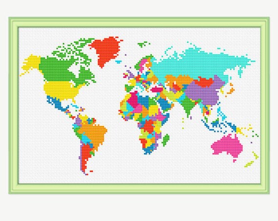 World Map Cross Stitch Pattern Cross stitch continent