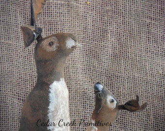 Primitive folk art Dirty Bunny Rabbits