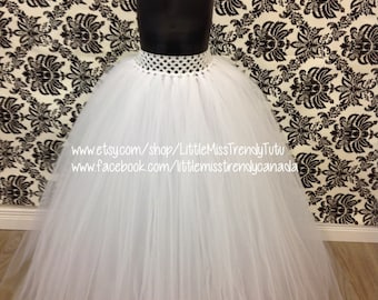 Long White Tutu Skirt, White Flower Girl Tutu, Long Flower Girl Tutu, White Long Tutu, White Tutu Skirt, Long Children Tutu