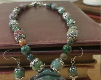 Fancy Jasper Jewelry Set, Necklace, Earrings, Free Shipping