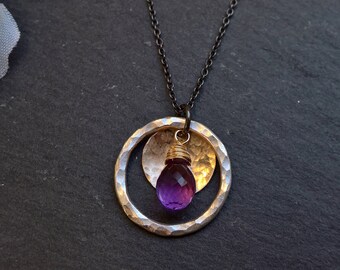Wife amethyst gift necklace, gift amethyst necklace for her, dainty silver circle necklace for her, purple stone jewelry amethyst gift
