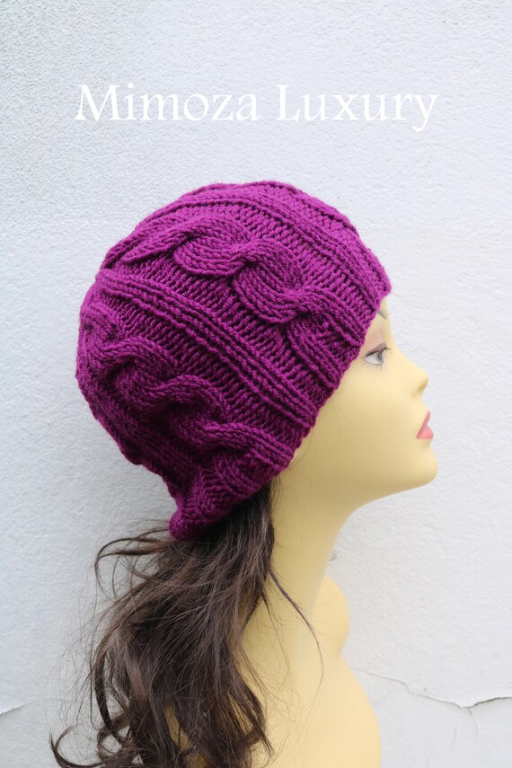 Violet women's Beanie hat, Hand Knitted Hat in violet beanie hat cap, knitted men's, women's beanie hat, winter beanie, purple ski hat