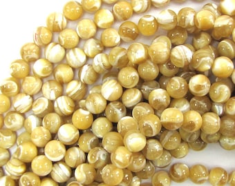 7mm natural mother of pearl mop round beads 15.5" strand 30125