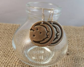 Embossed Crescent Moon Metalwork Earrings