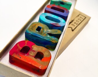 Kids NAME Crayons - Original Rainbow Crayon Personalized Name Set - Custom Alphabet Name Crayons in a Gift Box - Birthday Favor Crayon Gift