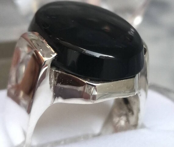 Mens Black Real Aqeeq ring Sterling Silver 925.