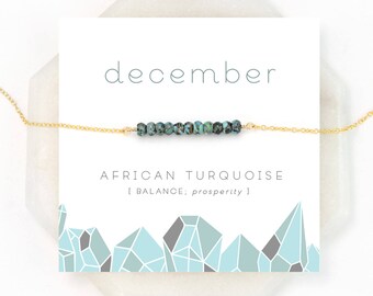 December Birthstone Necklace, African Turquoise Bar Necklace, Healing Gemstone Gift, Dainty Gold Necklace, Silver Necklace, Birthday Gift